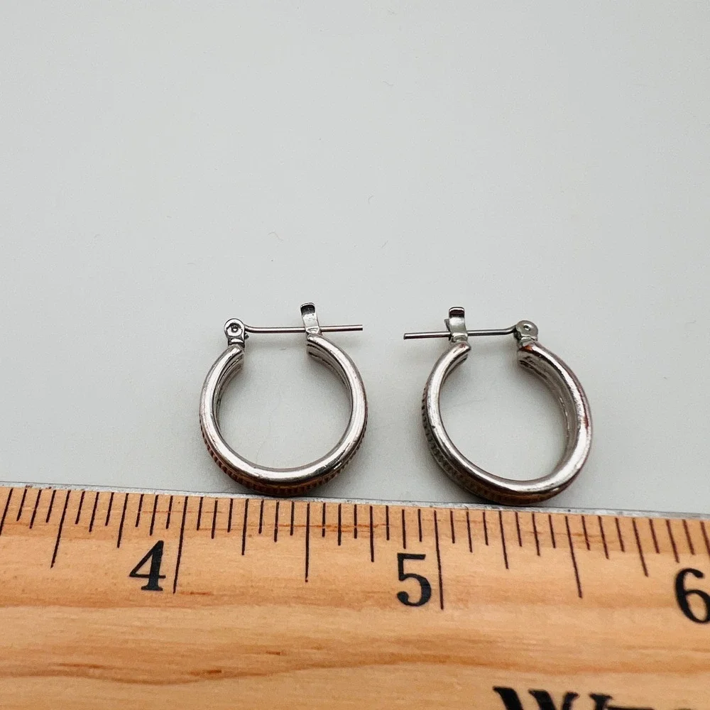 Two Tone Silver Gold Hoop Earrings Small C Hoop Lever Back Mixed Metal